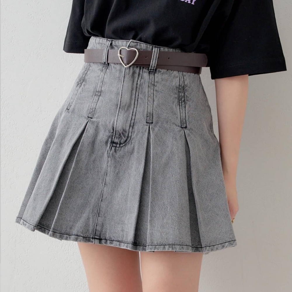 Gray Pleated denim tennis Skirt